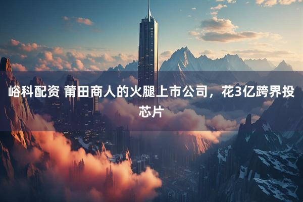 峪科配资 莆田商人的火腿上市公司，花3亿跨界投芯片
